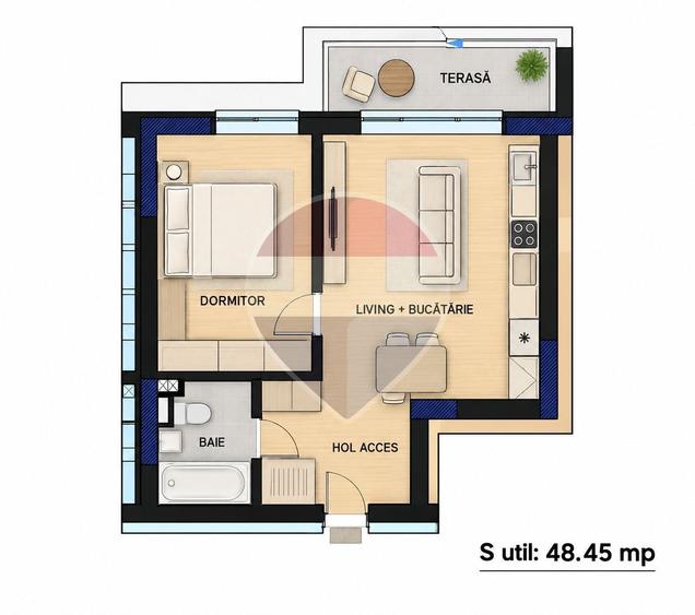 Apartament cu 2 camere în Oșorhei