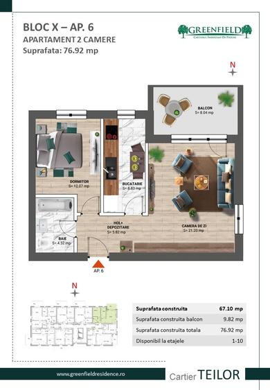 Apartament cu 2 camere decomandat în Nord