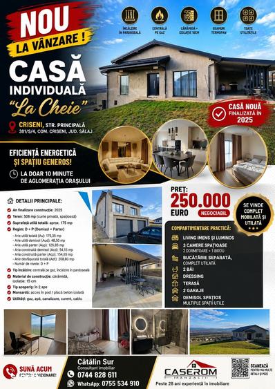 Casă cu 3 camere cu Teren 508 Mp în Crișeni