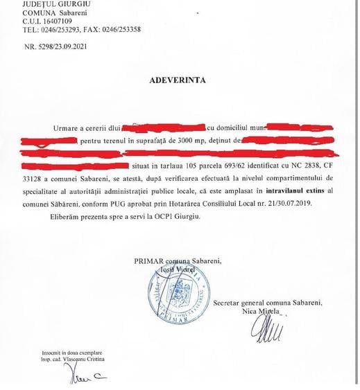 Teren de 3000 mp, în Săbăreni