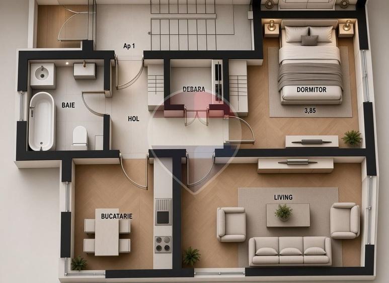 Apartament cu 2 camere decomandat, mobilat în Central
