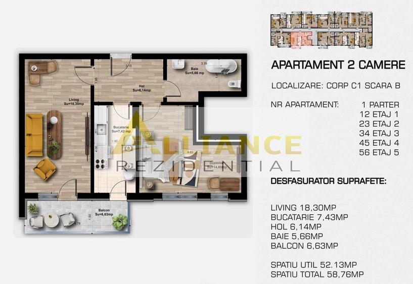 Apartament cu 2 camere decomandat în Central