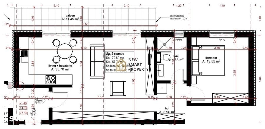 Apartament cu 2 camere în Oncea