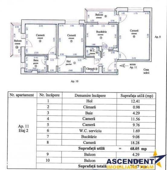 Apartament cu 3 camere decomandat în Vest