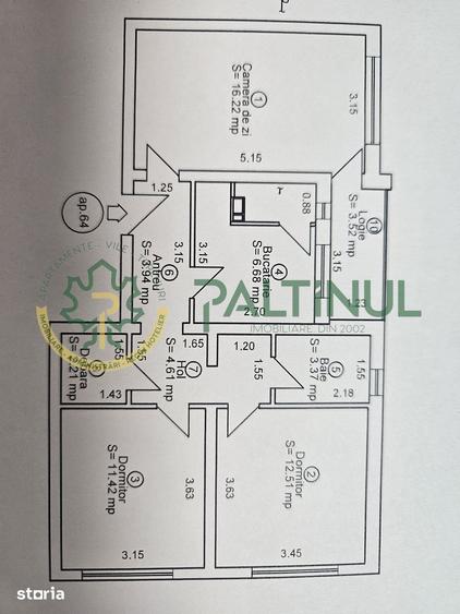 Apartament cu 3 camere decomandat în Trei Stejari