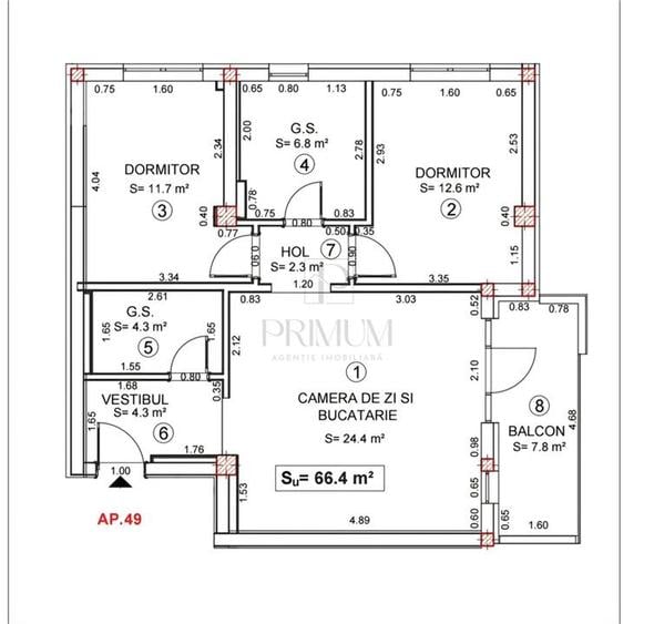 Apartament cu 3 camere decomandat în Torontalului