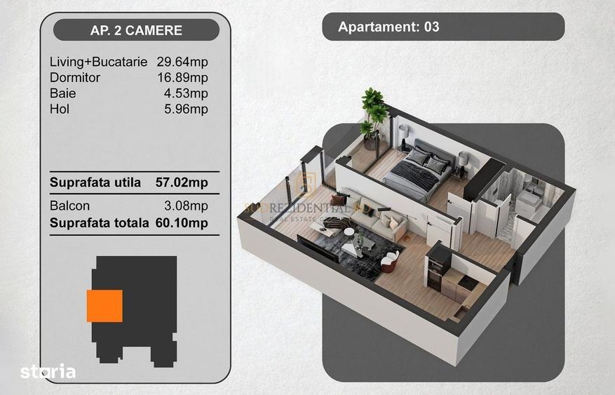 Apartament cu 2 camere în Tudor Vladimirescu