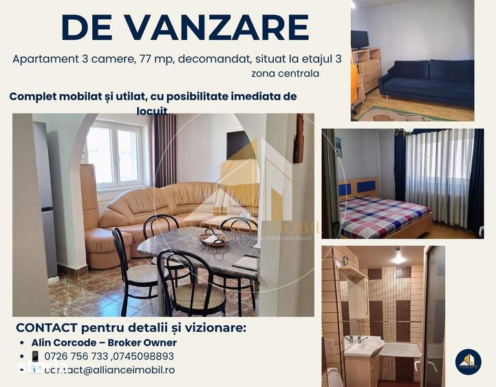 Apartament cu 3 camere decomandat, mobilat în Central — fotografia 1