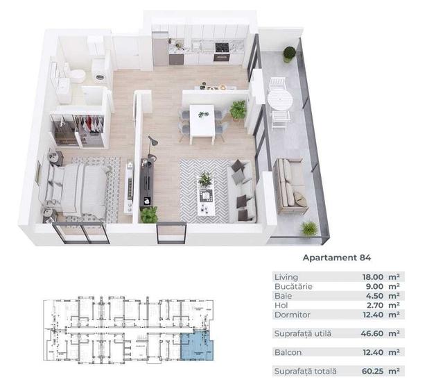 apartament 2 camere cu terasa - 1