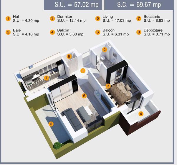 Apartament cu 2 camere decomandat în Valea Ialomiței