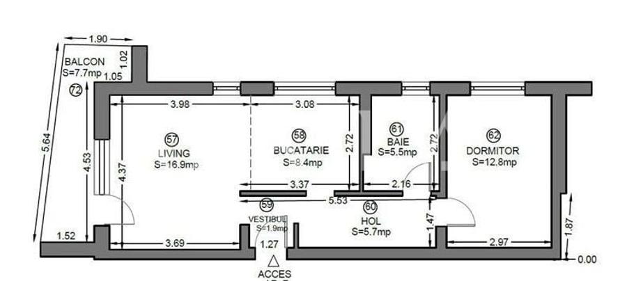Apartament cu 2 camere semidecomandat, mobilat în Dumbrăvița
