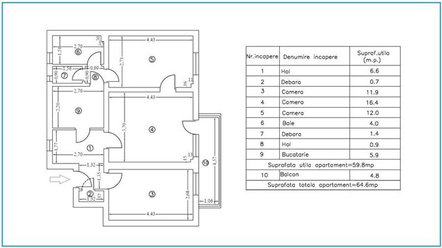 Apartament cu 3 camere circular în Cartierul Traian