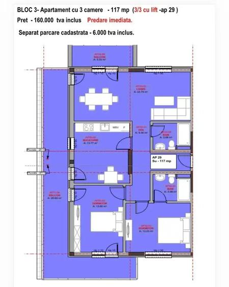 Apartament cu 3 camere decomandat în Dobroești