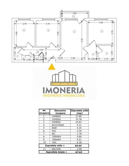 Apartament cu 3 camere semidecomandat în Colentina