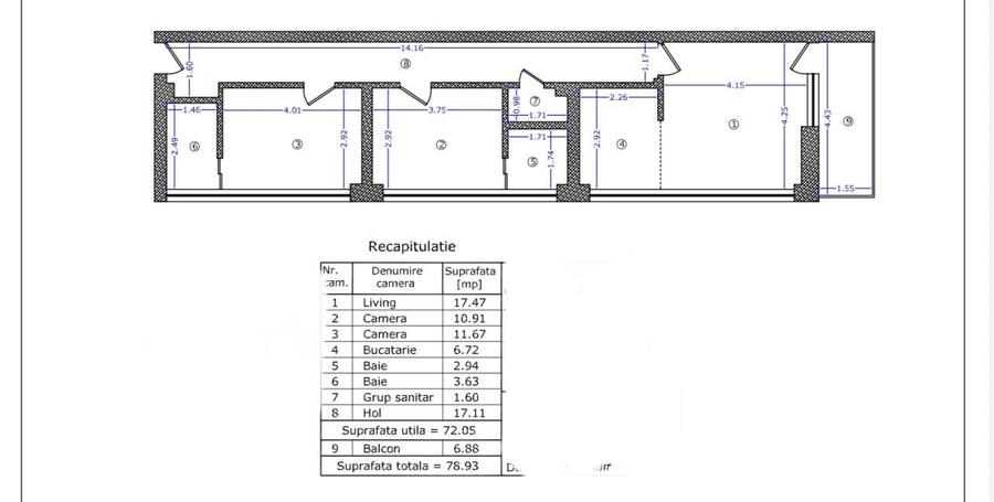 Apartament cu 3 camere semidecomandat în Splaiul Unirii