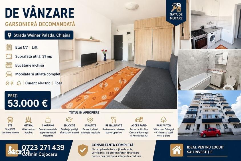 Garsonieră decomandată în Chiajna