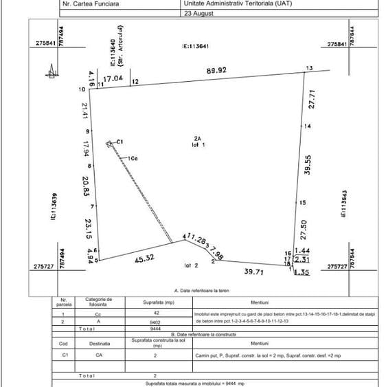 Teren Construcții intravilan de 9444 mp, în 23 August