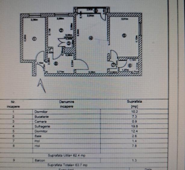 Apartament cu 3 camere semidecomandat în Micro 19