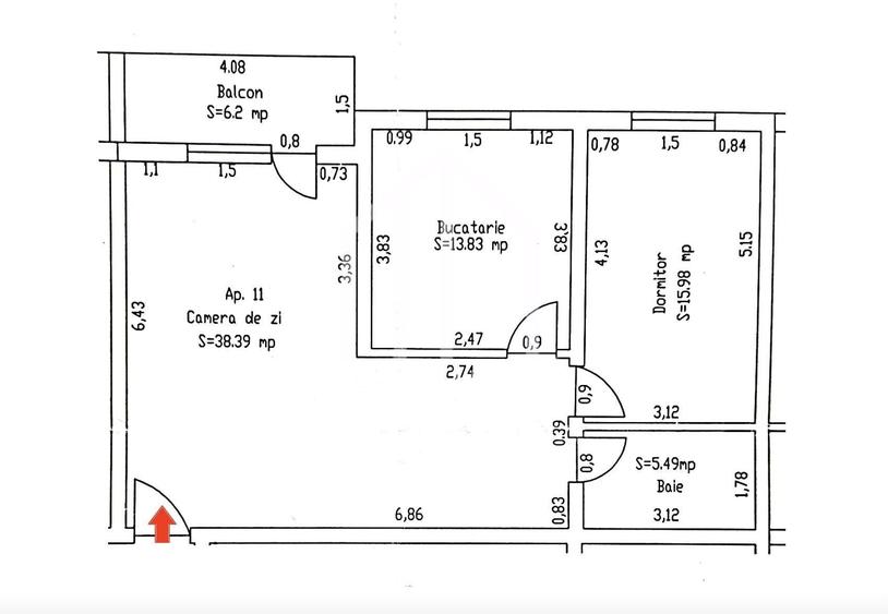 Apartament cu 3 camere în Sud
