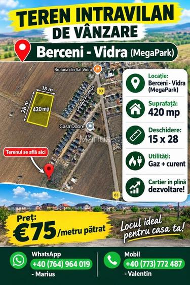 Teren intravilan de vanzare Berceni - Vidra ( MegaParc)