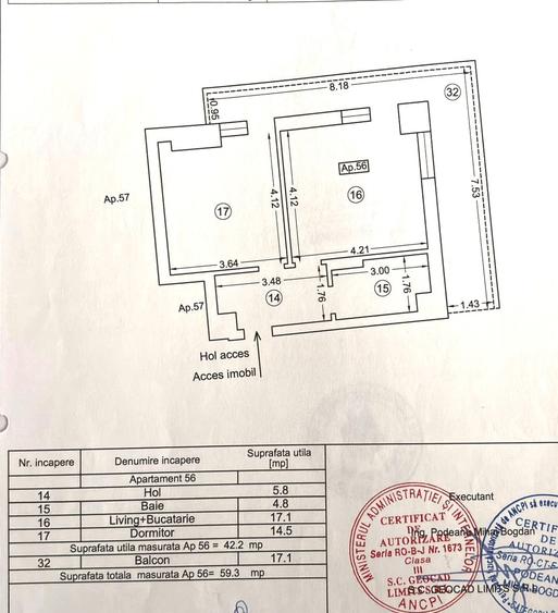 Apartament cu 2 camere decomandat, mobilat în Central