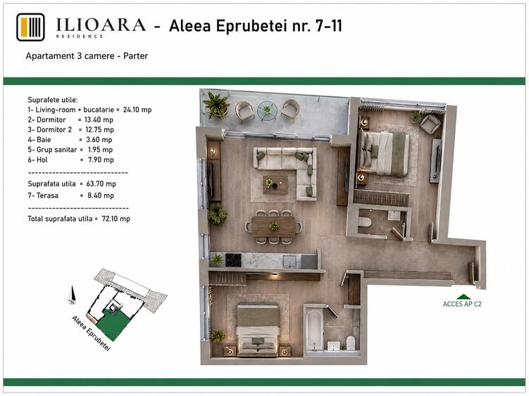 3 camere, 72 mp, 500 m metrou Nicolae Grigorescu (Ilioara), Park Lake - 2