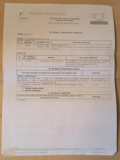 Casă cu 3 camere cu Teren 1100 Mp în Bădoși
