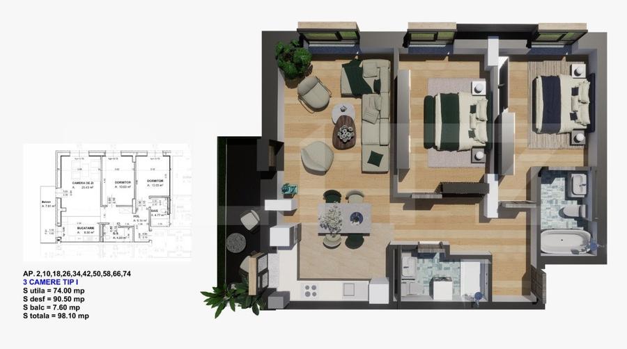 Apartament cu 3 camere decomandat în Valea Rosie