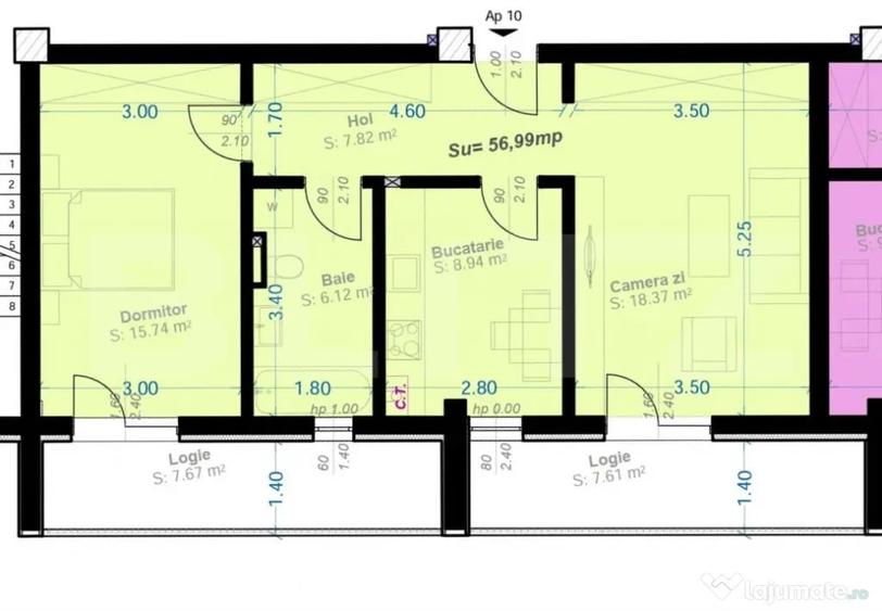 Apartament cu 2 camere decomandat în Aradului