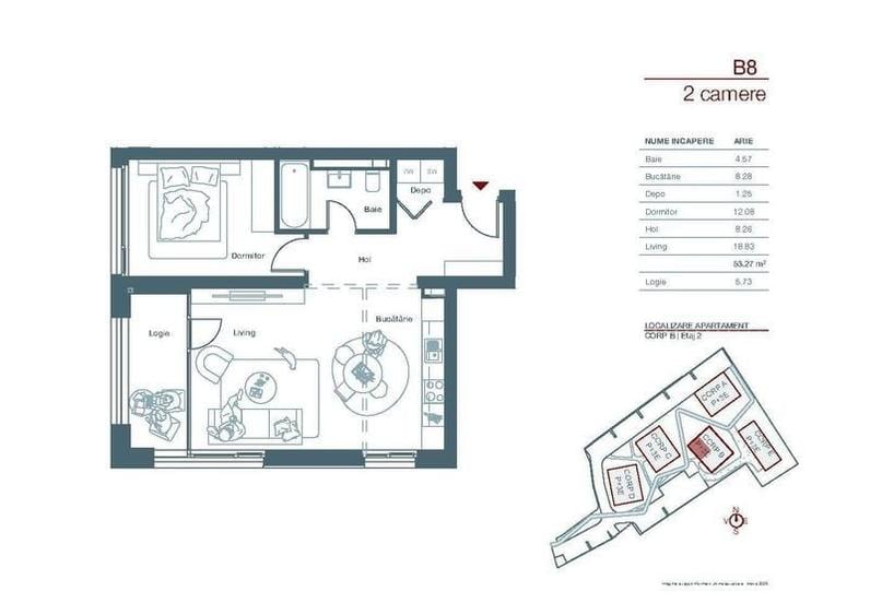Apartament cu 2 camere în Central