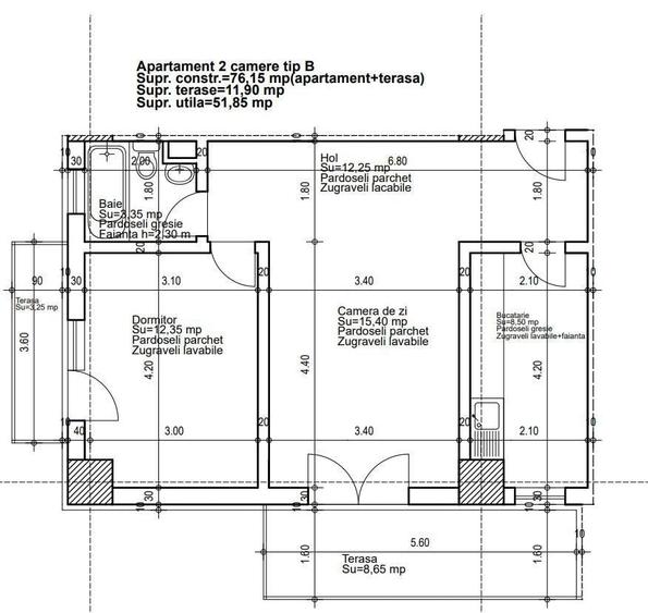 Apartament cu 2 camere în Abator