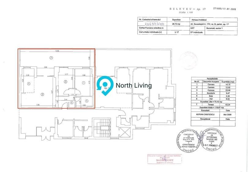 Apartament cu 3 camere semidecomandat, mobilat în P-ța Victoriei