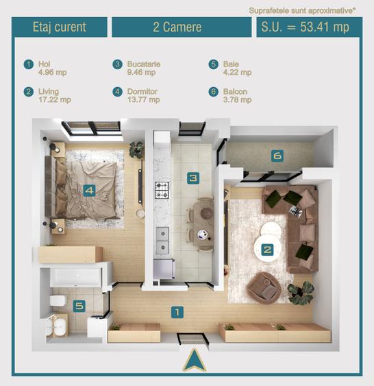 Apartament cu 2 camere decomandat în Chiajna