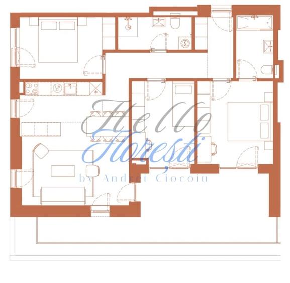 Apartament 4 camere 86.1 mp + logie de 26 mp in Hexagon - 1