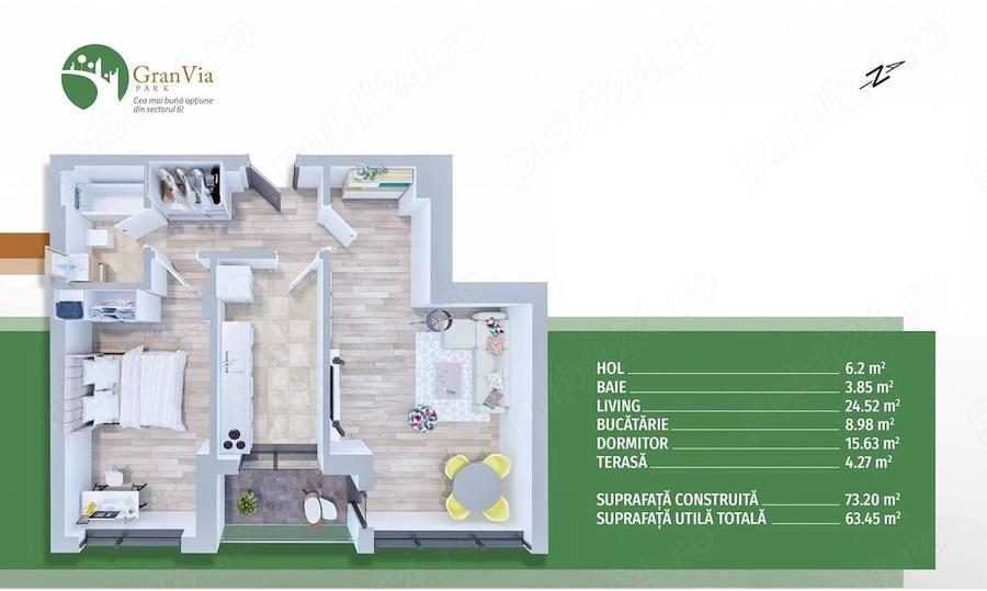 Apartament cu 2 camere decomandat în Lujerului