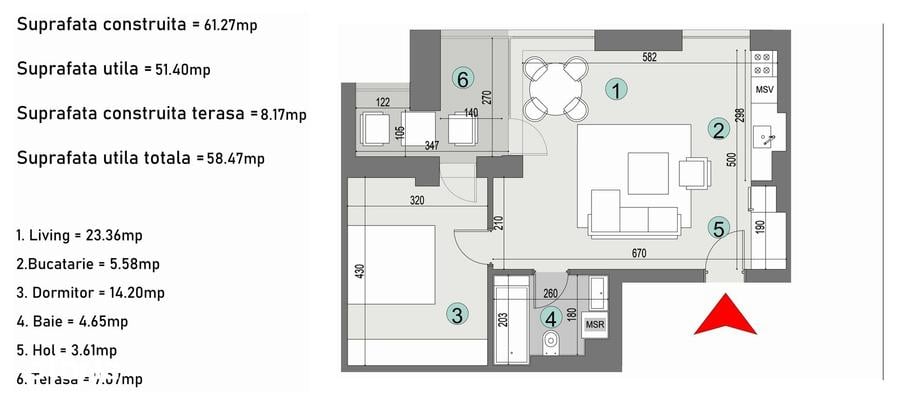Apartament cu 2 camere în Dămăroaia