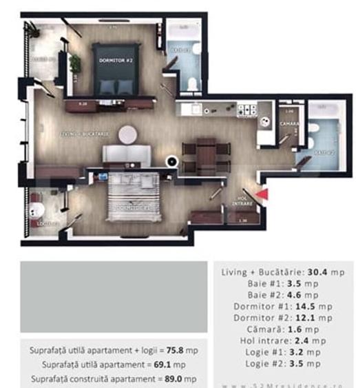 Apartament cu 3 camere semidecomandat în Florești