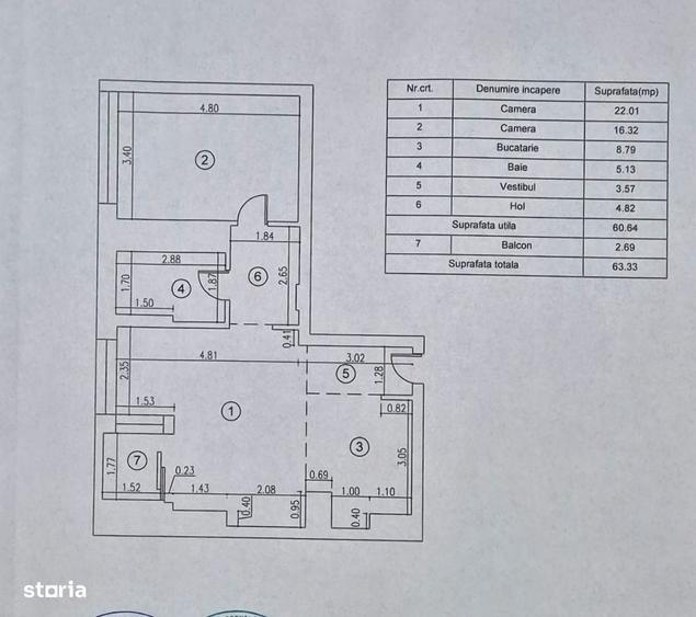 Apartament cu 2 camere în Nord