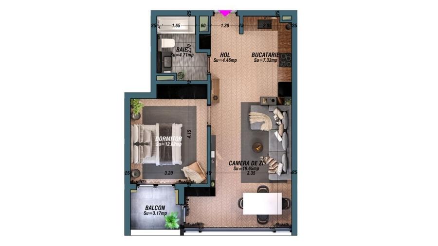 Apartament cu 2 camere în Universității