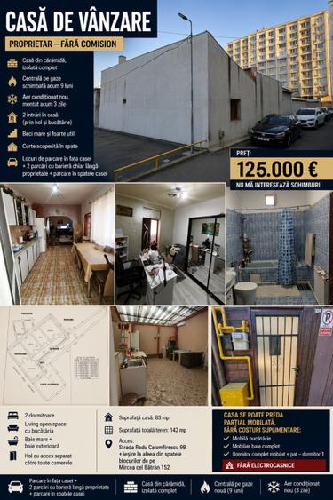 Casă individuală cu 3 camere cu Canalizare în Tomis II