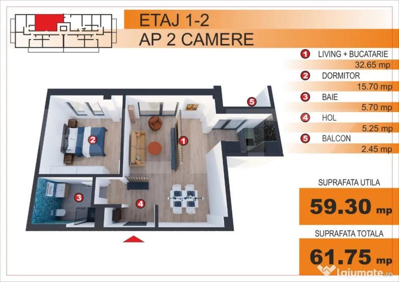 Apartament cu 2 camere în George Enescu
