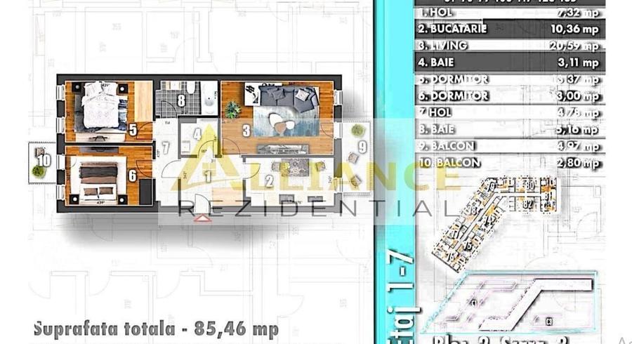 Apartament cu 3 camere în Metalurgiei