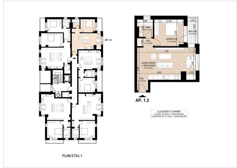 Apartament cu 2 camere decomandat în Titan