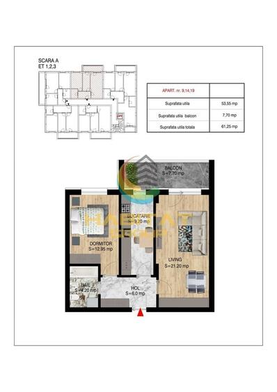 Apartament cu 3 camere decomandat în Central