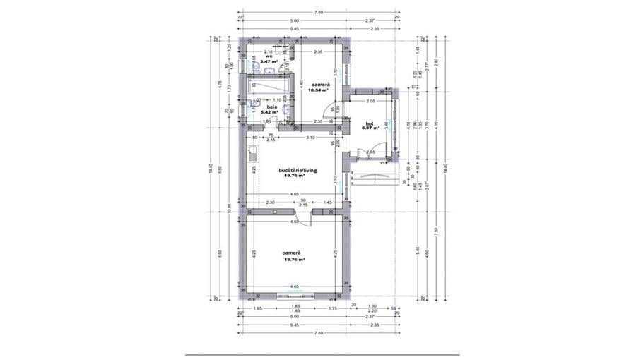 Casă cu 2 camere cu Teren 486 Mp în Central