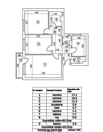 Apartament cu 3 camere decomandat în Tineretului