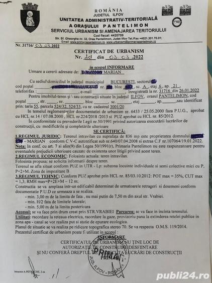 Vanzari teren intravilan,rezidential,Pantelimon-Cernica - 1