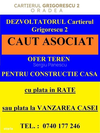 Caut Asociat ofer teren pt constructie casa plata in Rate sau Vanzare