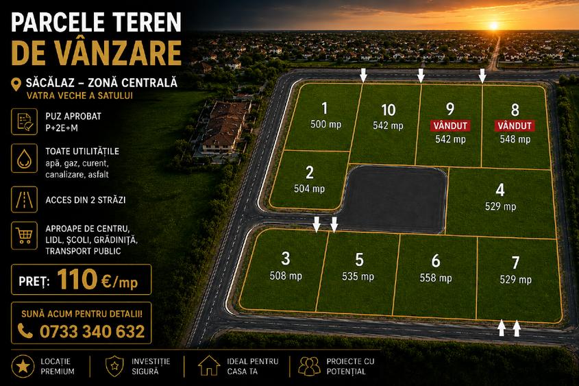 Teren Construcții intravilan de 528 mp, în Săcălaz