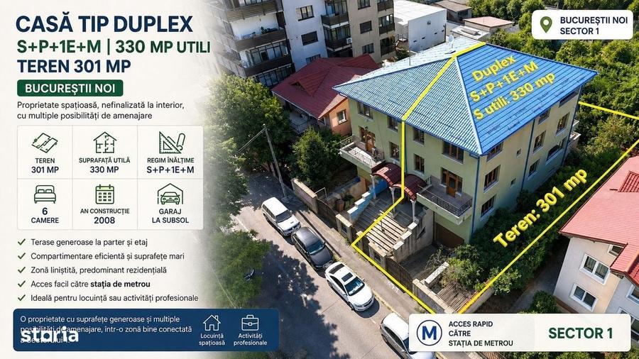 Casa tip duplex S+P+1E+M - 330 mp | Teren 301 mp | Bucurestii Noi - 1